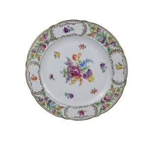 Schumann Germany Empress Dresden Flowers Porcelain Dinner Plate Gold Trim 10"